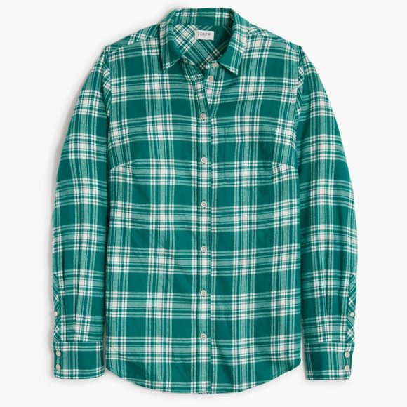 J Crew NEW NWT Womens Green Ivory Plaid Flannel Shirt Button Up - Picture 3 of 3